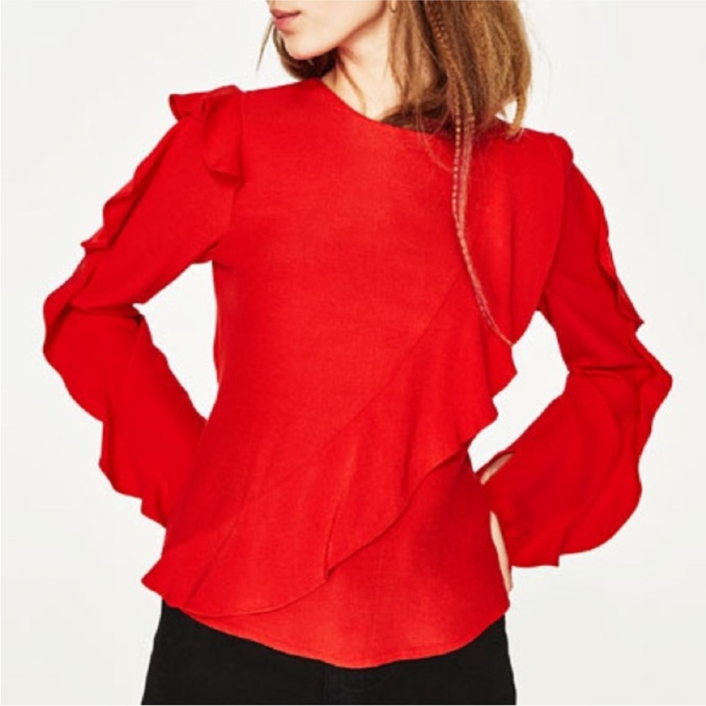 Zara red ruffle top